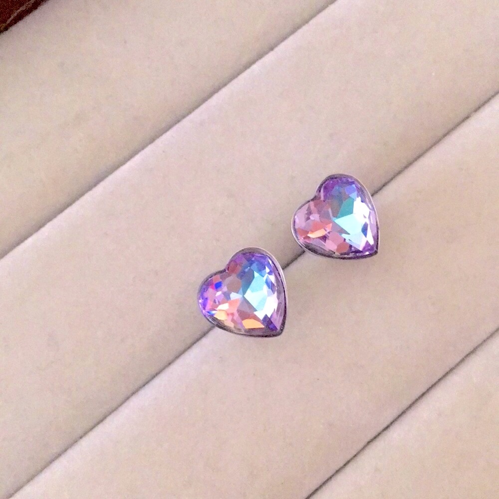Vitrail Purple-Blue Crystal Heart Earrings - Picture 5 of 8